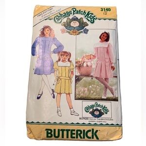 Vintage Butterick Cabbage Patch Kids Girls dress pattern with iron on transfers